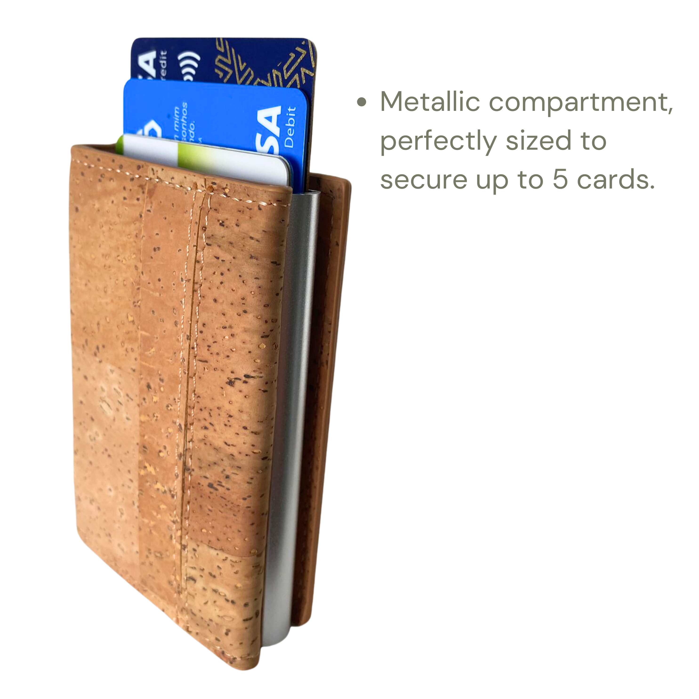 Vegan Cork Wallet with Metallic Card Holder - Sustainable, Slim Design, Handcrafted in Portugal