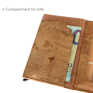 Vegan Cork Wallet with Metallic Card Holder - Sustainable, Slim Design, Handcrafted in Portugal