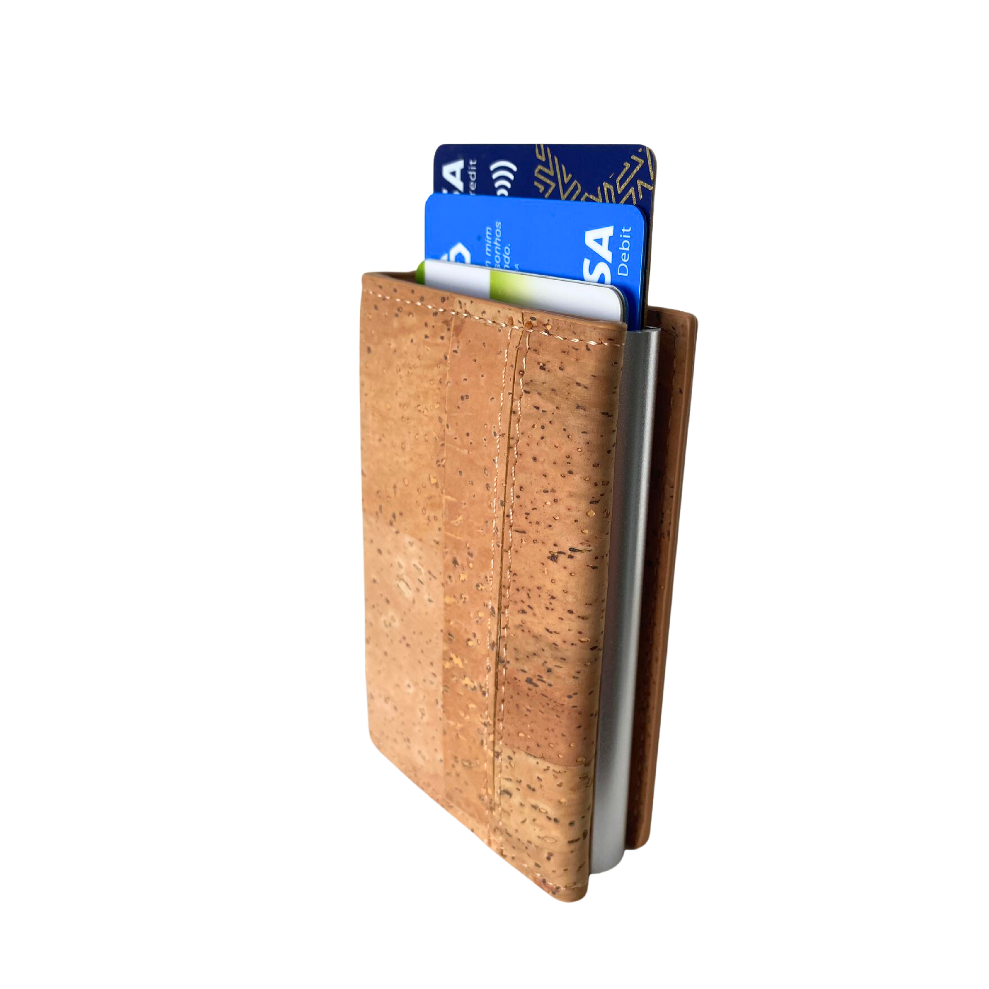 Vegan Cork Wallet with Metallic Card Holder - Sustainable, Slim Design, Handcrafted in Portugal