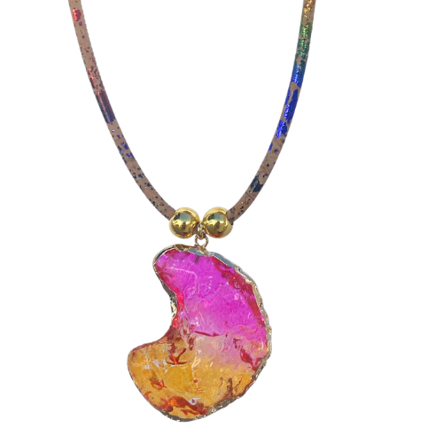 Cork Rainbow quartz crystal necklace