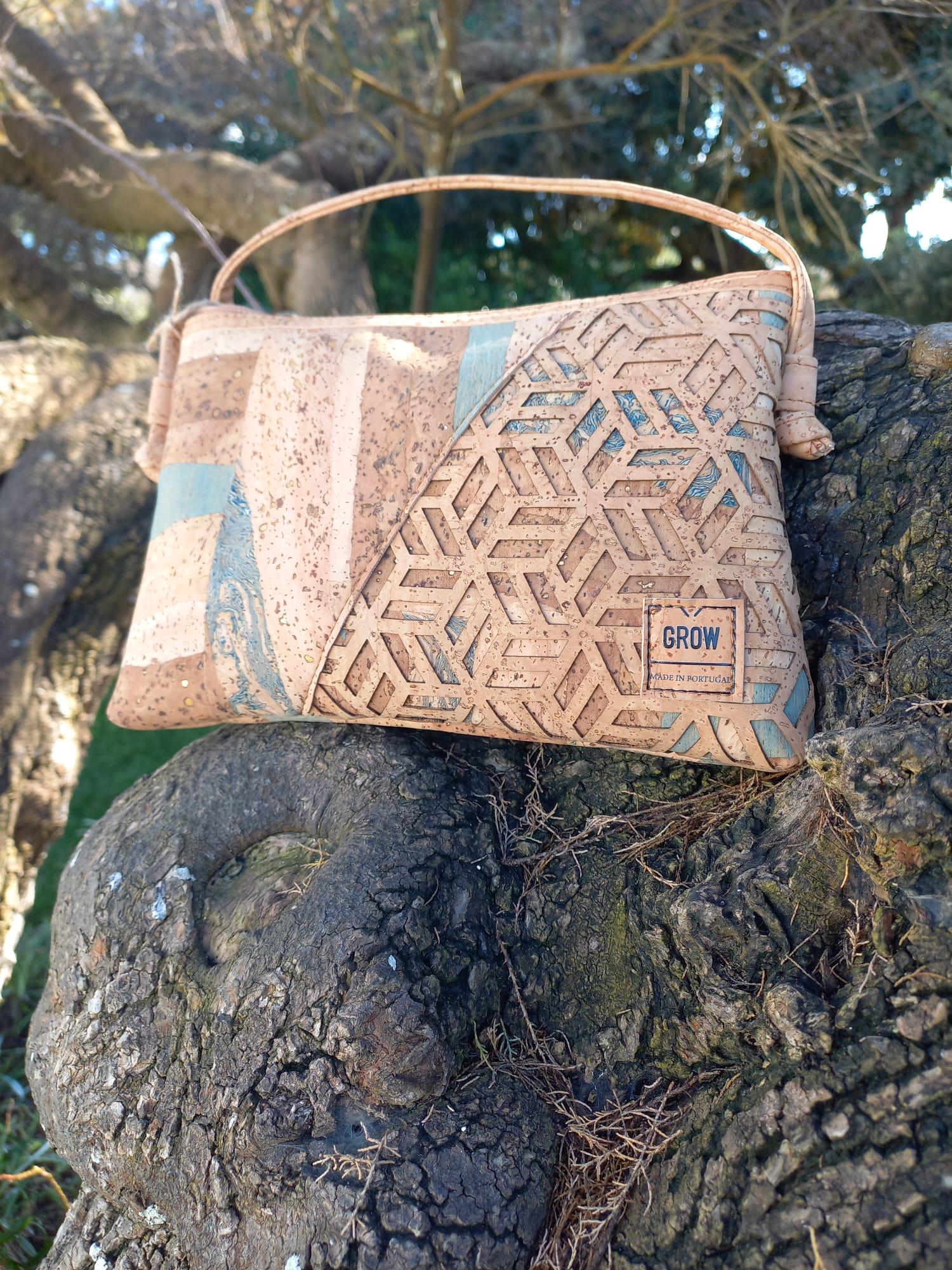 Elegant Cork Crossbody Bag with Laser-Cut Detailing and Back Zipper