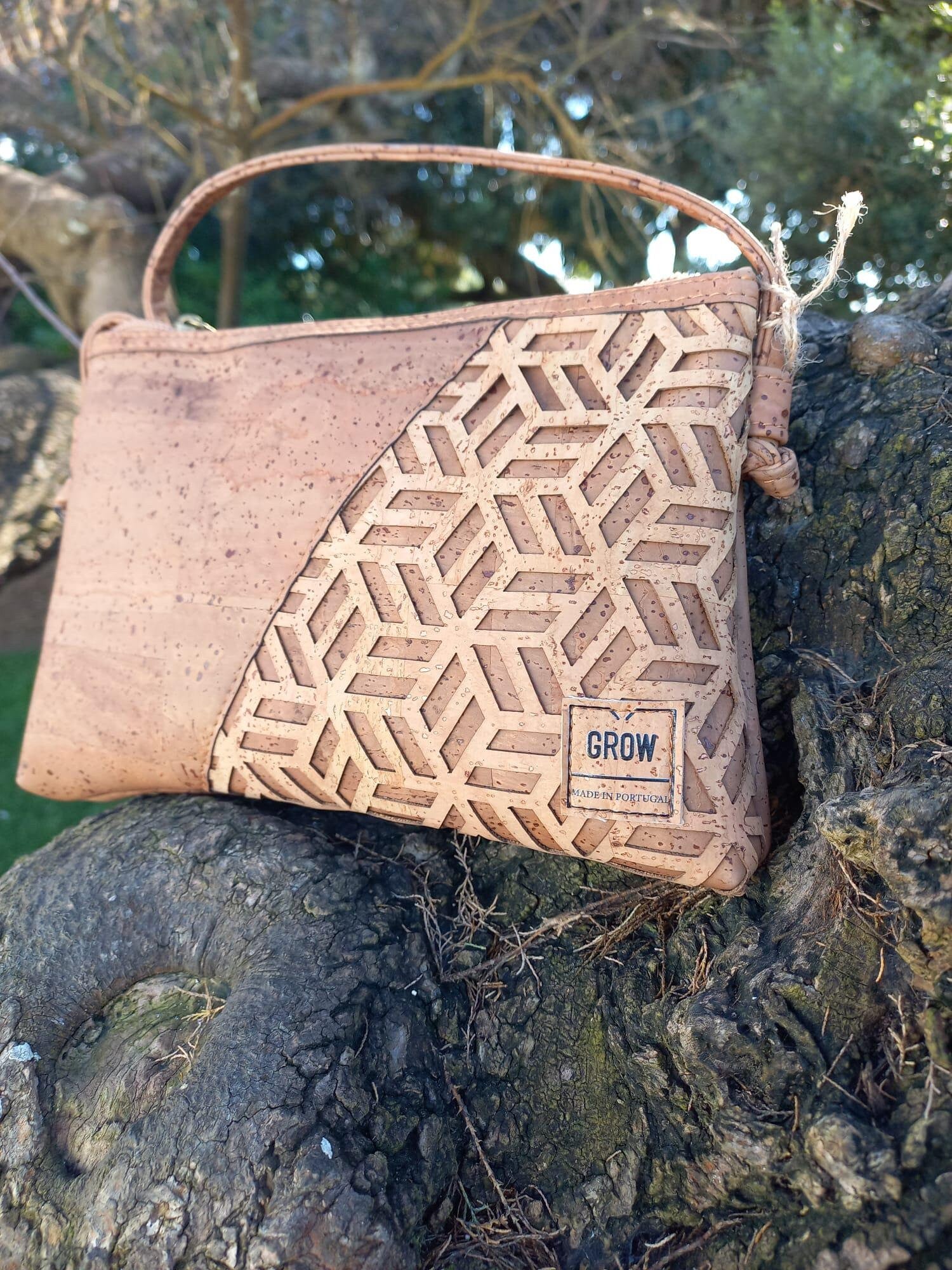 Elegant Cork Crossbody Bag with Laser-Cut Detailing and Back Zipper