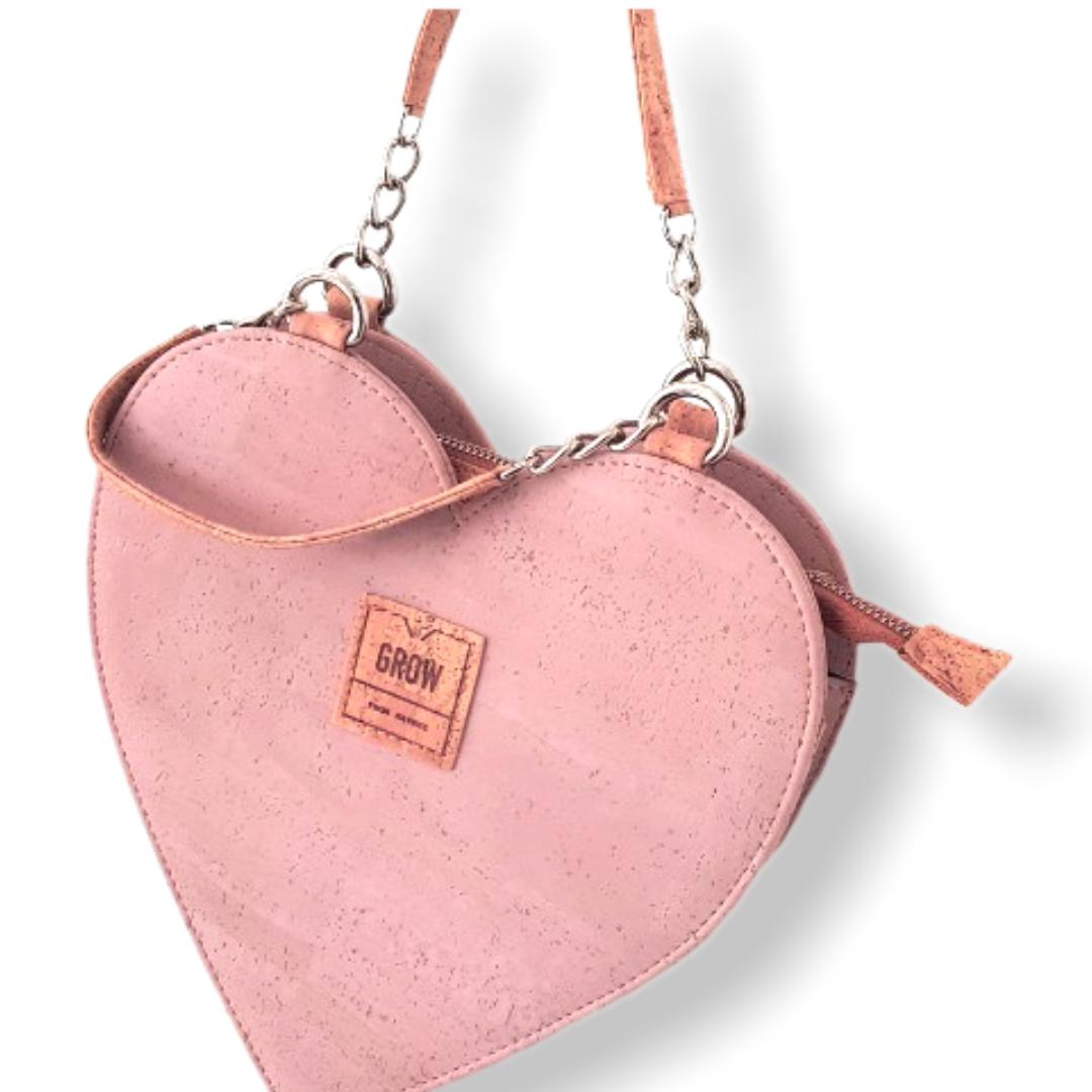 Cork Heart Shape Handbag, Cork Bags, Vegan Leather, Handmade Bags, Vegan Bags, Vegan Product, Gift Bags, Eco Bags, Made in Portugal Pink